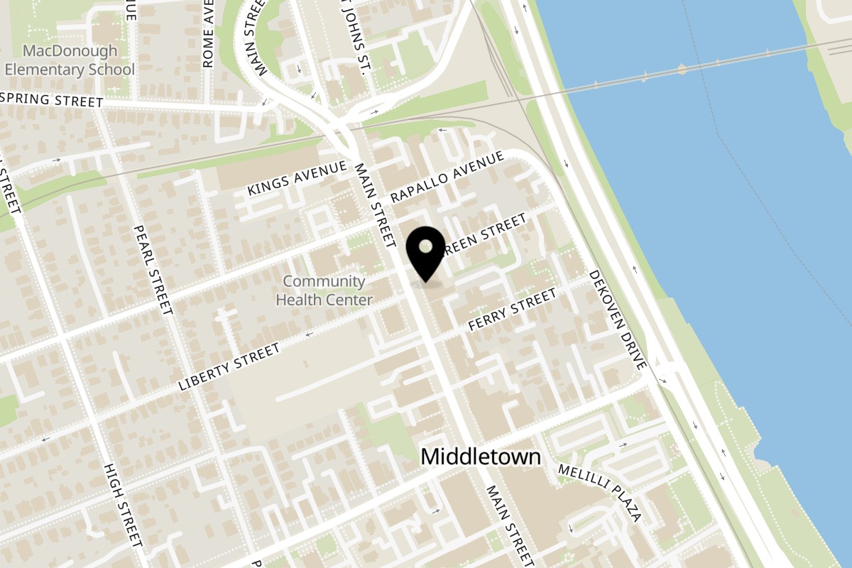 Map showing the location of ION Restaurant on 606 Main Street in Middletown